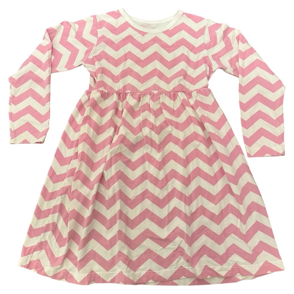 Pink and White Chevron Kelly’s Kids Long Sleeve Dress